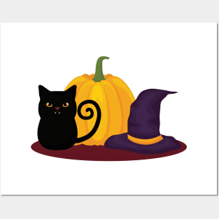 Black Cat And Pumpkin Posters and Art